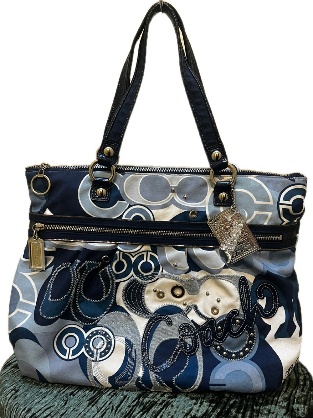 Coach Poppy Glam Pop Denim Appliqué Tote